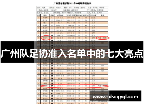 广州队足协准入名单中的七大亮点
